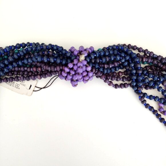 Green, shades of purple and blue layered multi strand beaded necklace - Picture 13 of 13